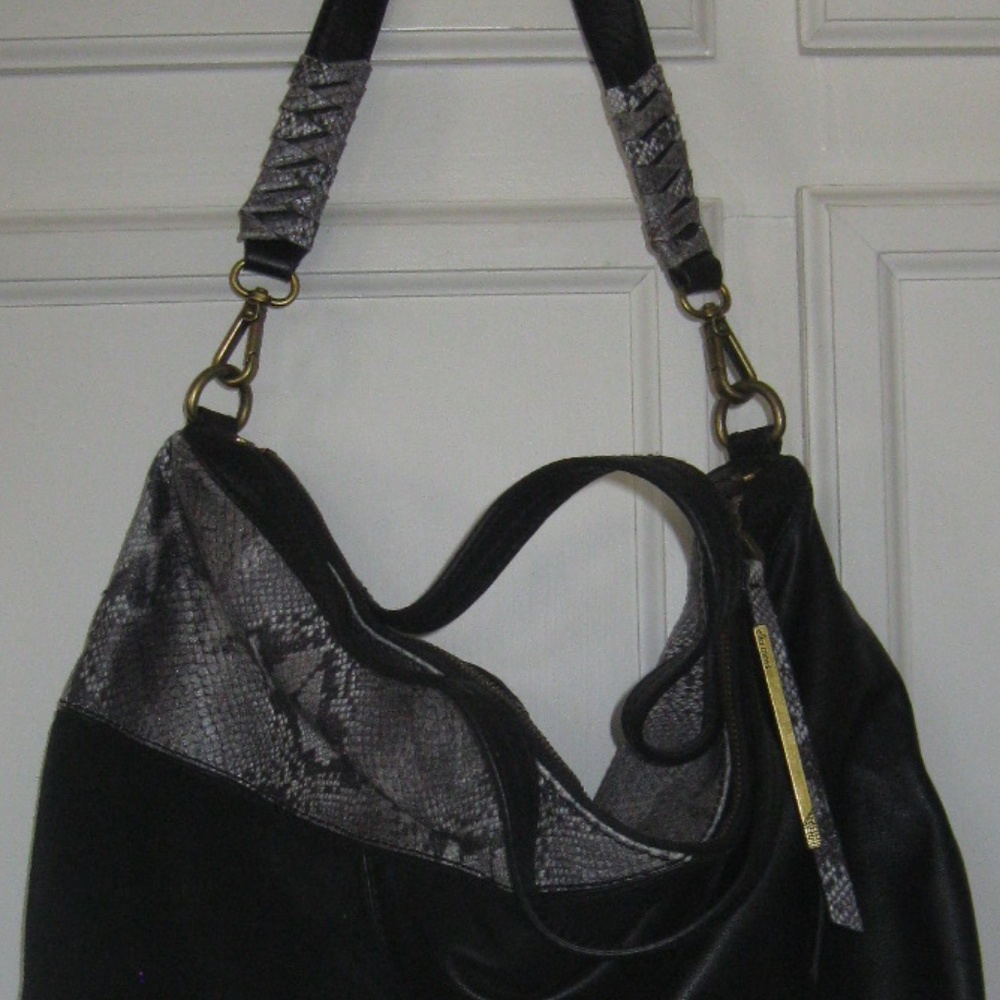 Ella Moss Wildside Leather "Python" Tote, Blk/Gra… - image 2